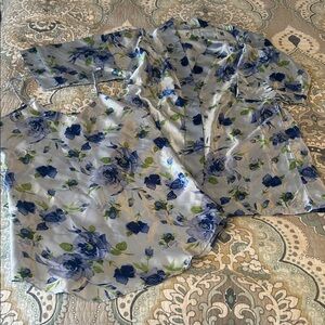 Blue Floral Satin Slip and Robe Vintage Like Set